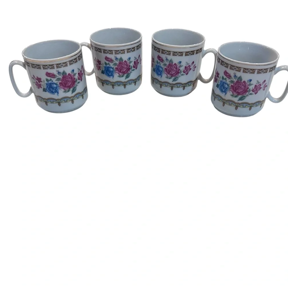 Vintage Floral Porcelain Tea‎ or Demitasse Cups – Set of 4 – Made in China